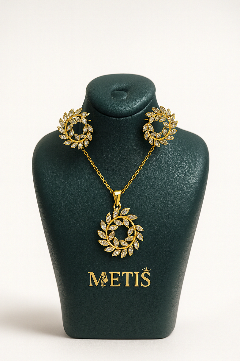 نیم ست طرح پیچ  فول نگین گندمی کد 9