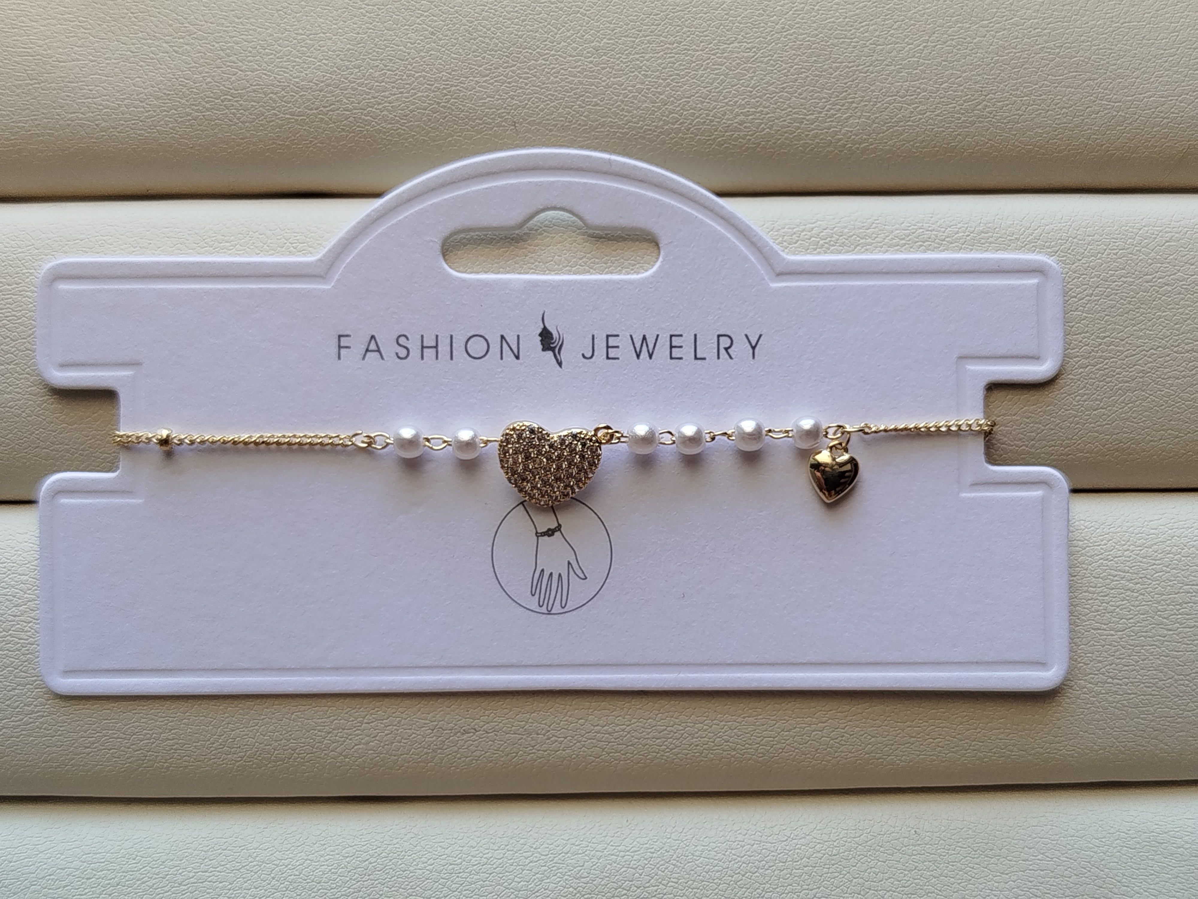 دستبند ظریف قلب و مروارید کد 35