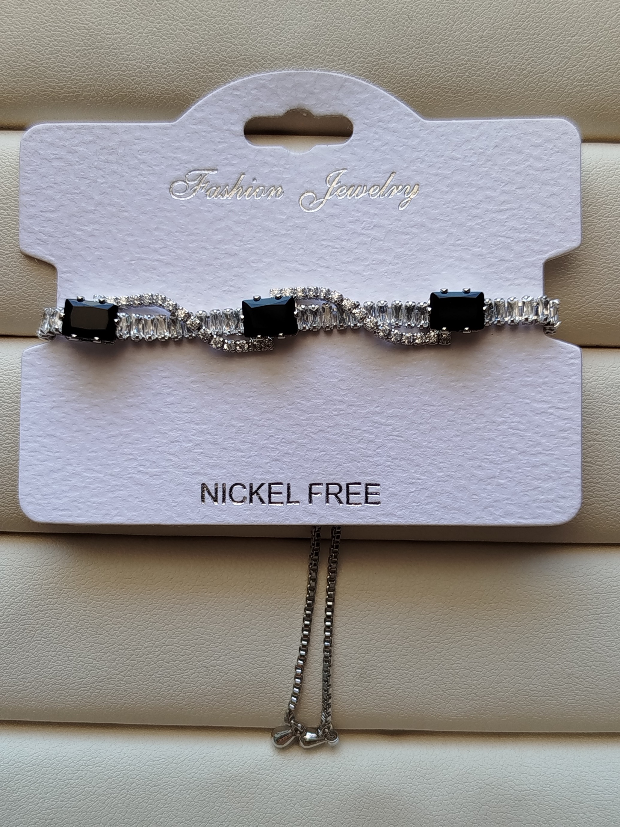 دستبند کراواتی دو ردیف نگین تنیسی مشکی اعلا  کد 40