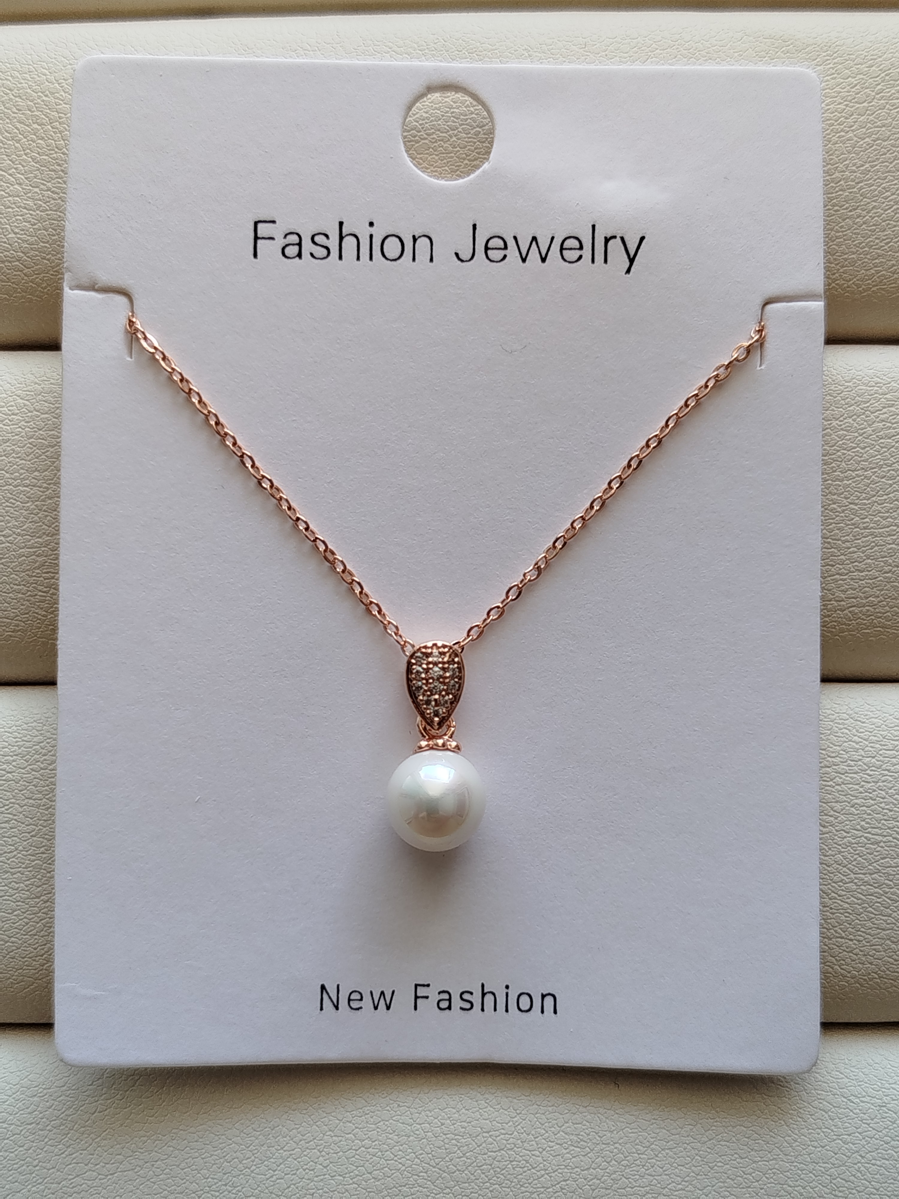 گردنبند ظریف تک مروارید رزگلد  کد 53