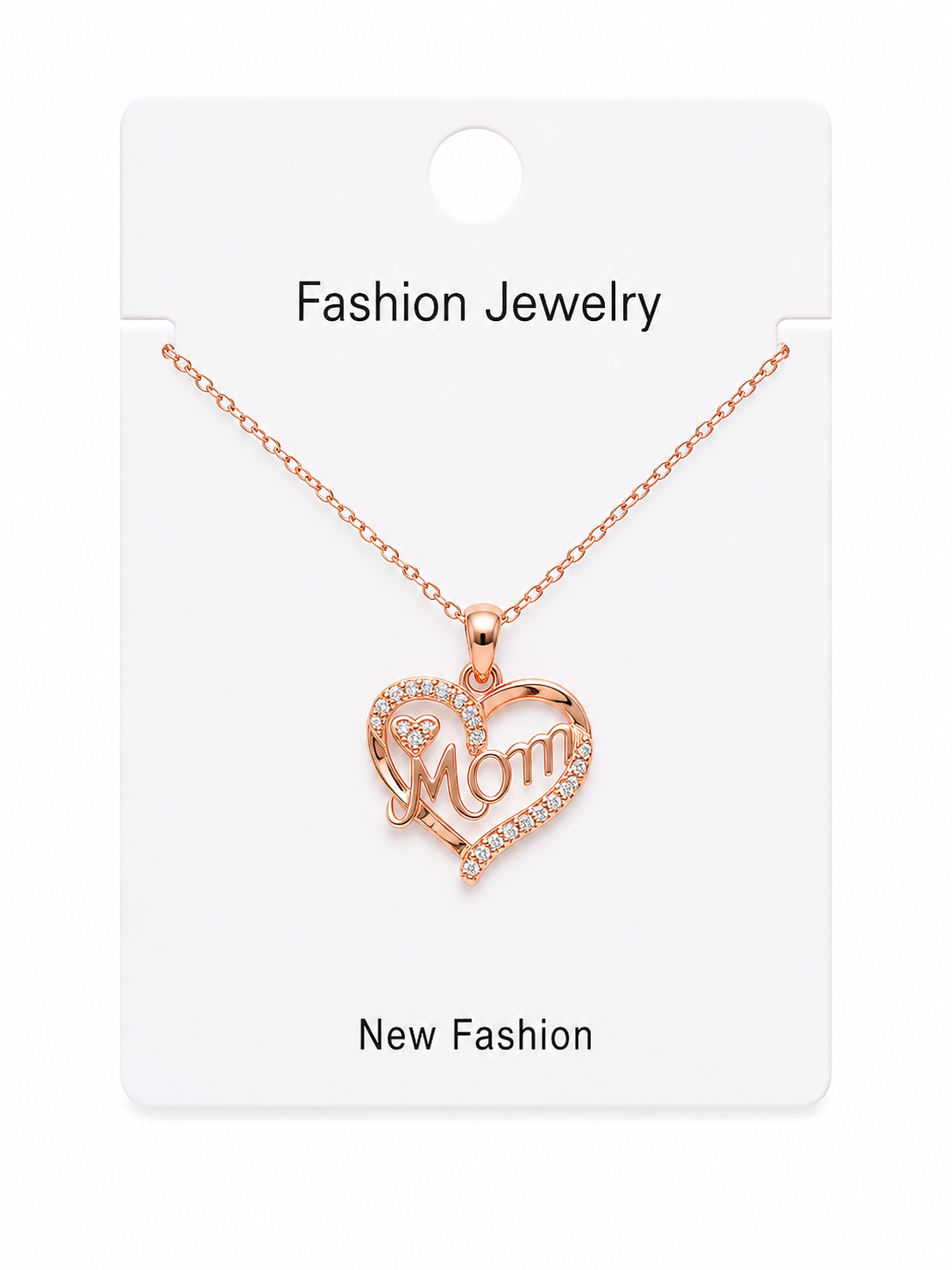 گردنبند قلبی نگین دار طرح Mom رزگلد کد 49
